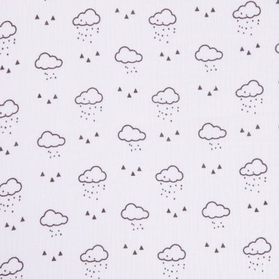 Coupon Tissu double gaze de coton Nuages noirs sur fond Blanc - Coupon de 10 cm