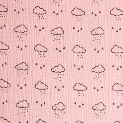 Coupon Tissu double gaze de coton Nuages noirs sur fond Rose blush - Coupon de 10 cm