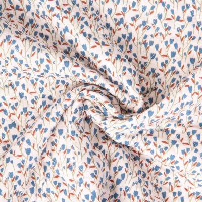 Tissu Matelassé Double gaze fleuris envers Coton rayé sur fond Ecru - Par 10 cm