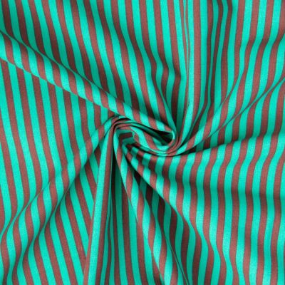 Tissu Coton imprimé Arty Edoua rayures Marron sur fond Vert vif - Par 10 cm
