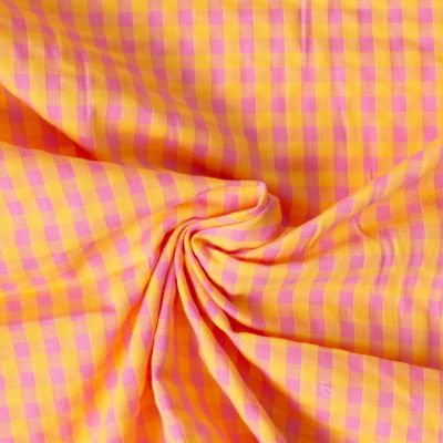 Coupon Tissu Coton Seersucker carreaux Vichy Rose bonbon - Coupon de 300 cm