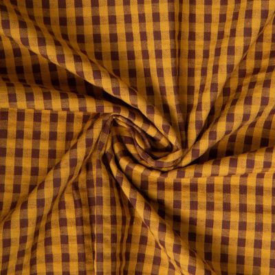 Tissu Seersucker Coton Eli Carreaux cacao sur fond Ocre - Par 10 cm