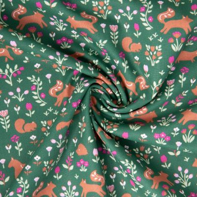 Tissu Coton imprimé Arty Faunia fleuris et animaux sur fond Vert - Par 10 cm