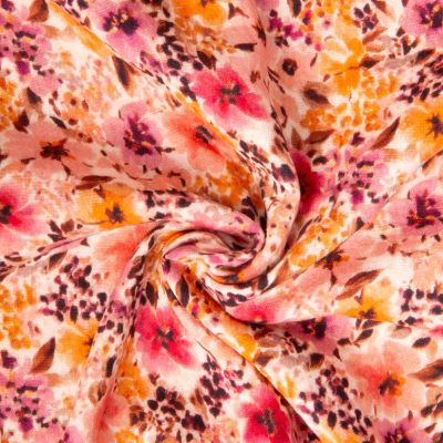 Tissu Double gaze de Coton digital Giada fleuris aquarelle sur fond Rose - Par 10 cm