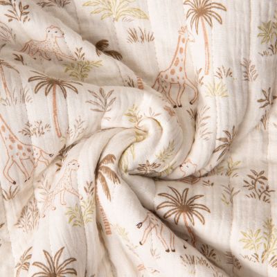 Tissu Double gaze de Coton Matelassé réversible La savane sur fond Ecru - Par 10 cm
