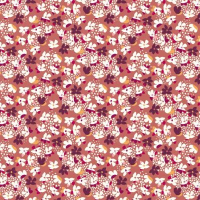 Coupon Tissu Popeline de Coton Haneve fuité sur fond Vieux rose - Coupon de 60 cm