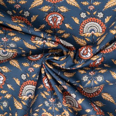 Tissu Coton imprimé Arty Hinaya fleuris sur fond Bleu - Par 10 cm