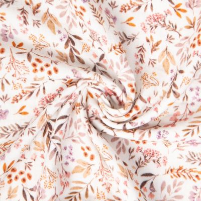 Tissu Double gaze de Coton digital Ivina fleuris sur fond Blanc cassé - Par 10 cm
