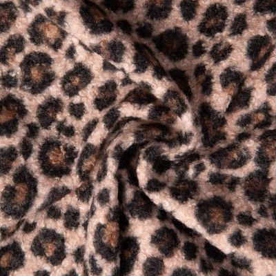 Tissu Bouclette Curly imprimé Jaguard sur fond Beige - Par 10 cm