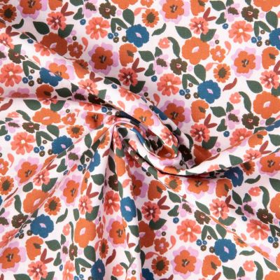 Tissu Coton imprimé Arty Jany fleuris sur fond Ecru - Par 10 cm