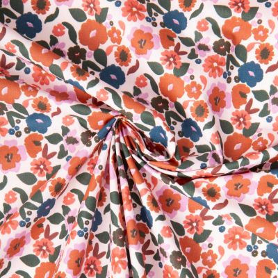 Tissu Coton Enduit Jany fleuris sur fond Ecru - Par 10 cm
