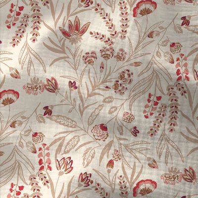 Tissu Double gaze Coton Jaya fleuris sur fond Ecru - Par 10 cm