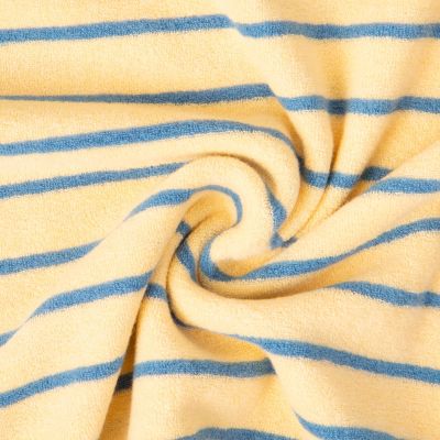 Tissu Jersey Eponge rayures Bleu sur fond Jaune - Par 10 cm