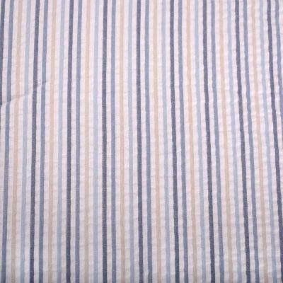 Tissu Coton imprimé rayures Linbay bleues sur fond Blanc - Par 10 cm