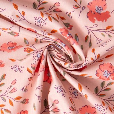 Tissu Coton imprimé Arty Fleurs Josy sur fond Rose clair - Par 10 cm