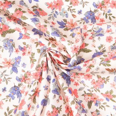Tissu Coton imprimé digital Arty Kailey fleuris sur fond Ecru - Par 10 cm