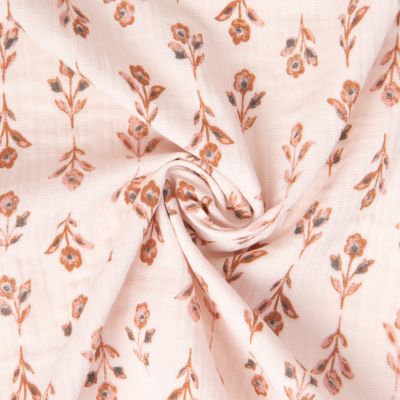 Tissu Double gaze de Coton Kandira fleuris sur fond Blanc cassé - Par 10 cm