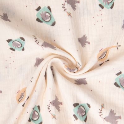 Tissu Double gaze de Coton Kimyza fusée sur fond Ecru - Par 10 cm