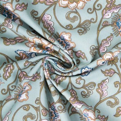 Tissu Coton imprimé Arty Kinsta vert et bronze sur fond Vert menthe - Par 10 cm