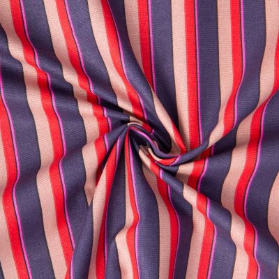 Tissu Toile de Coton Demi natté Kudi rayé sur fond Violet - Par 10 cm