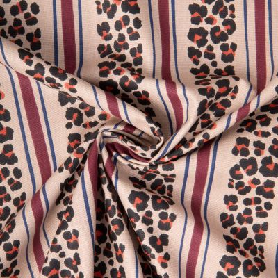 Tissu Toile de Coton Demi natté Leoli Léo rayé sur fond Lin - Par 10 cm