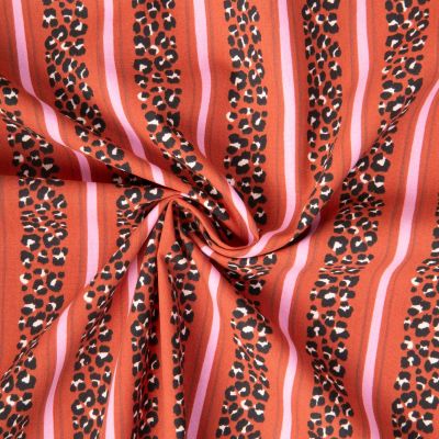 Tissu Coton imprimé Arty Leoli Léo rayé sur fond Terracotta - Par 10 cm