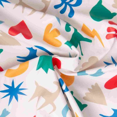 Tissu Imperméable imprimé Madmo géométrique sur fond Blanc - Par 10 cm