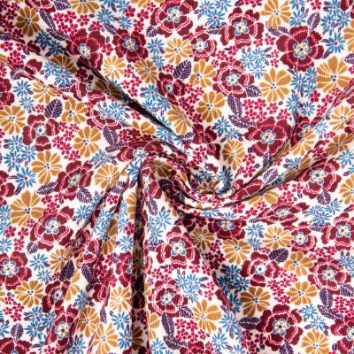 Tissu Velours milleraies imprimé Marica fleuris sur fond Blanc - Par 10 cm