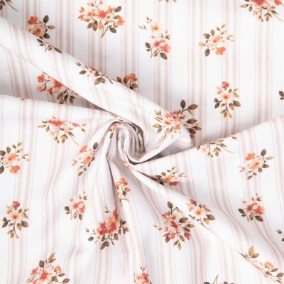 Tissu Coton imprimé digital Arty Maritoinette fleuris et rayures sur fond Blanc - Par 10 cm