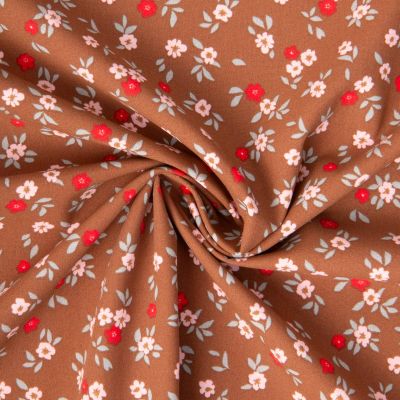 Tissu Coton imprimé Arty Nadie fleuris sur fond Marron - Par 10 cm