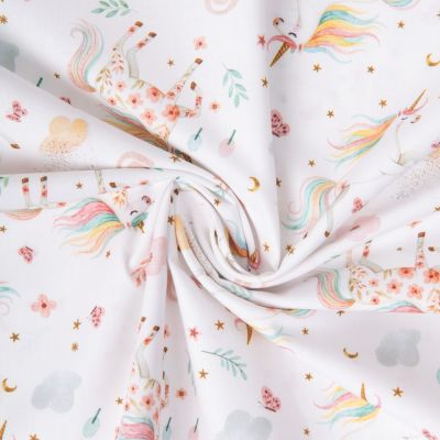 Tissu Coton imprimé digital Arty Orianna licorne sur fond Blanc - Par 10 cm
