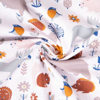 Tissu Coton imprimé Arty Original animaux de la forêt sur fond Blanc - Par 10 cm
