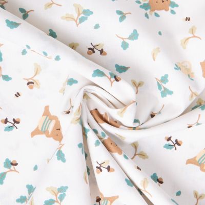 Tissu Coton imprimé Arty Ourson Camel et blanc sur fond Blanc - Par 10 cm