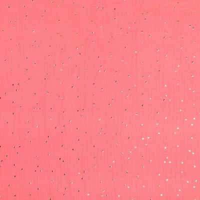Tissu Double gaze Baya Pois dorés sur fond Corail - Par 10 cm
