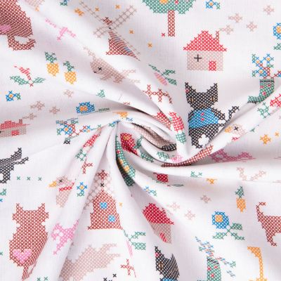 Tissu Coton imprimé Arty Pomeline point de croix sur fond Blanc - Par 10 cm