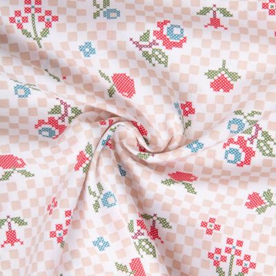 Tissu Coton imprimé Arty Pomsy point de croix sur fond Blanc - Par 10 cm