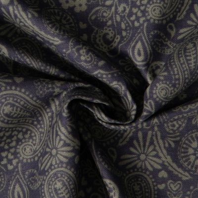 Tissu Toile de Coton Demi Natté Cachemire vert sur fond Bleu marine - Par 10 cm