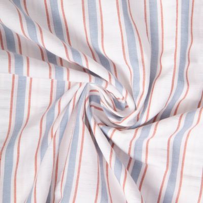 Tissu Seersucker Coton Sam rayé bleu ciel sur fond Blanc cassé - Par 10 cm