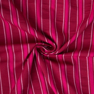 Tissu Seersucker Coton Sam rayé rose sur fond Bordeaux - Par 10 cm