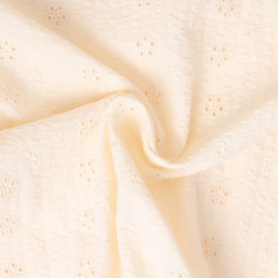 Tissu Seersucker Coton Sia fleuris brodé sur fond Ecru - Par 10 cm
