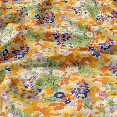 Tissu Viscose imprimé Silene sur fond Jaune - Par 10 cm