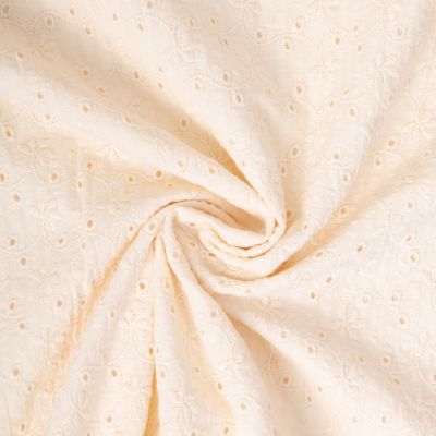 Tissu Seersucker Coton ajouré Fleurs brodées sur fond Ecru - Par 10 cm