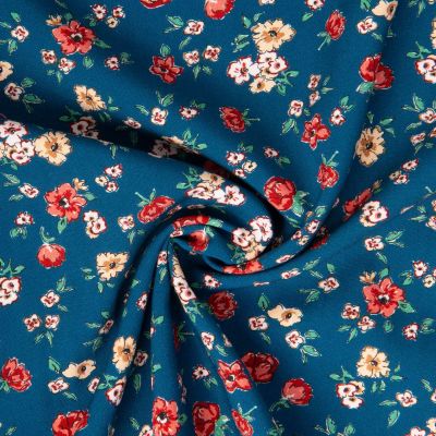 Tissu Viscose imprimé Sylore fleuris sur fond Bleu - Par 10 cm