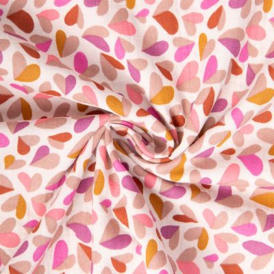 Tissu Double gaze de Coton Tandem coeur sur fond Blanc cassé - Par 10 cm