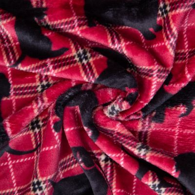 Tissu Doudou imprimé teckels et carreaux Noir sur fond Rouge - Par 10 cm