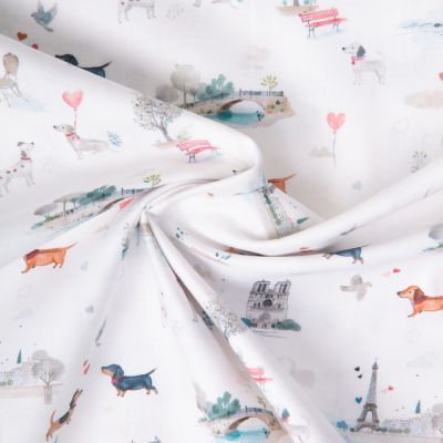 Tissu Coton imprimé digital Arty Titidparis sur fond Blanc - Par 10 cm
