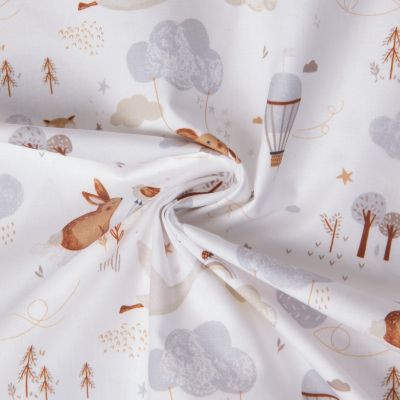 Tissu Coton imprimé digital Arty Lapinou volvie beige et gris sur fond Blanc - Par 10 cm