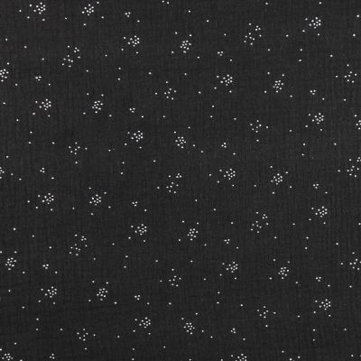 Tissu Double gaze de coton Eclats Argentés sur fond Noir - Par 10 cm