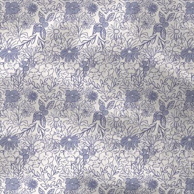 Tissu Double gaze Coton Zomea fleurs bleu sur fond Blanc - Par 10 cm