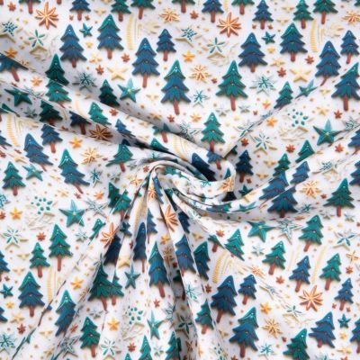 Tissu Coton imprimé Niko forêt magique sur fond Blanc - Par 10 cm